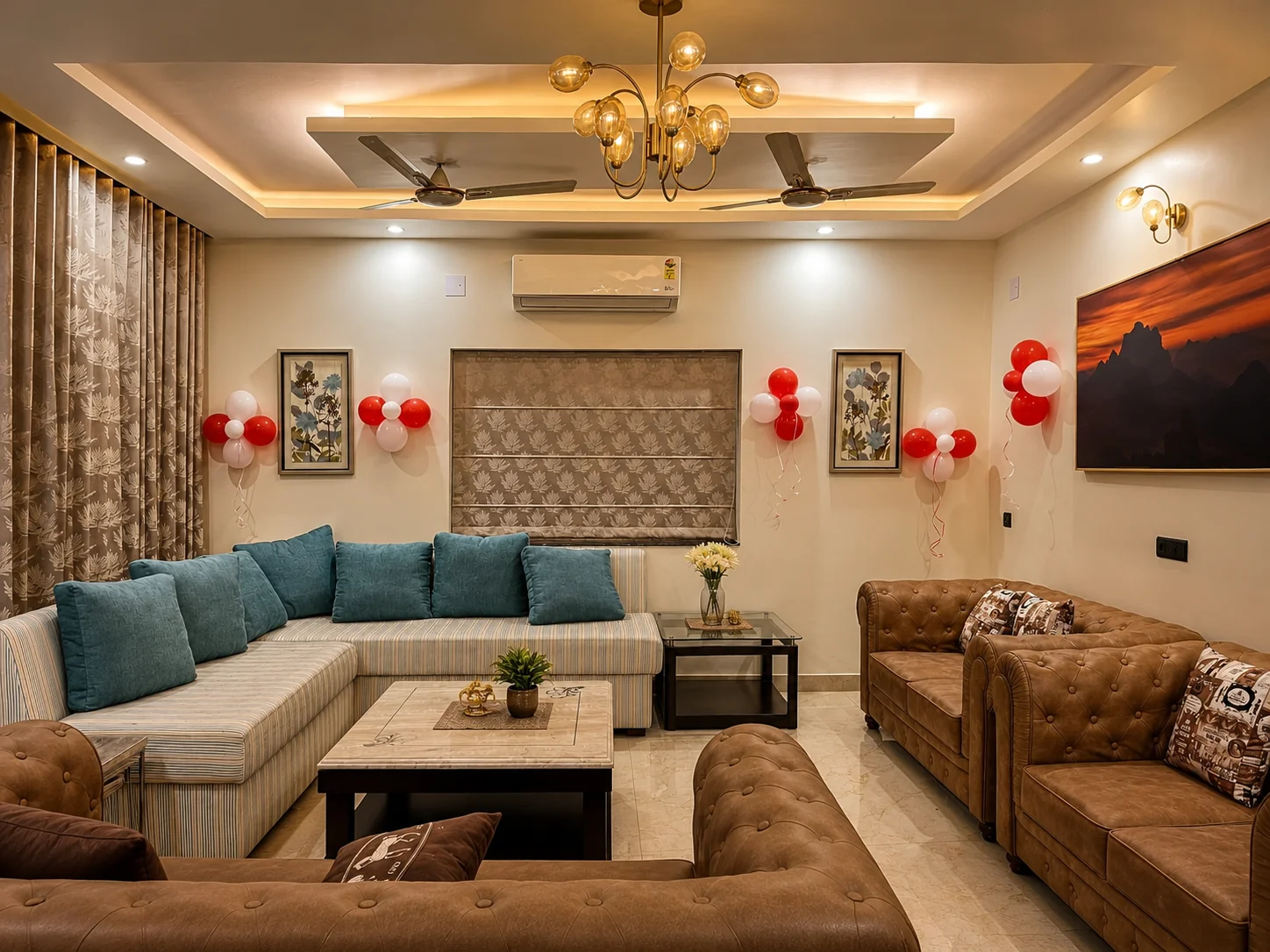 Festive event celebration table arrangement at our Dehradun family homestay
